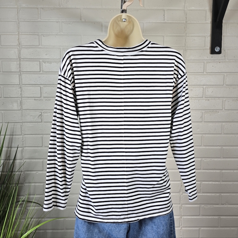 AYR Black and White Striped Crewneck Long Sleeve T-shirt Extra Small - Picture 6 of 8